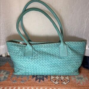 FOSSIL Woven Teal leather Tote Bag